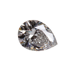 Sparkling pear-shaped diamond, white isolated background.