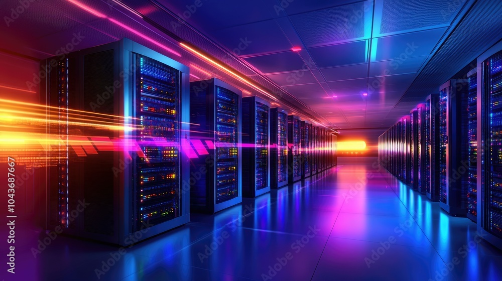 Poster cutting edge data center with modern network technology