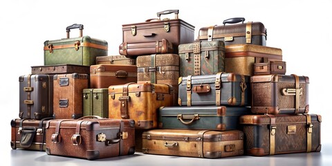 Vintage Suitcases Collection on White Background