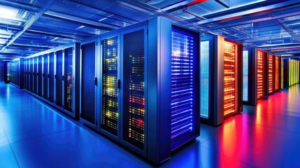High-Tech Data Center with Powerful Server Racks