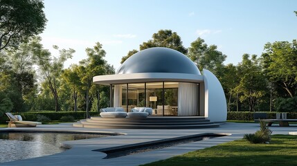 Obraz premium A modern minimalist home with a unique bulbous shape. 