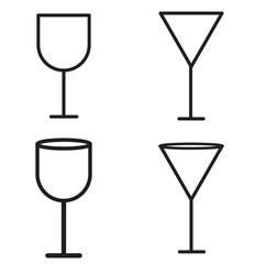 Collection of icons of glasses for various drinks in flat form. Several glass icons of beer, wine, alcohol, brandy, martini, champagne, Vector illustration isolated on transparent background. Eps10