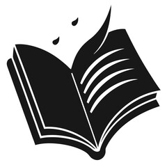 open journal with pages fluttering in the wind  silhouette vector art illustration