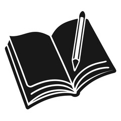 pencil sketching on an open notebook icon  silhouette vector art illustration