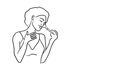 Girl doing makeup continuous line art drawing isolated on white background. Beautiful lady outline. Vector illustration	