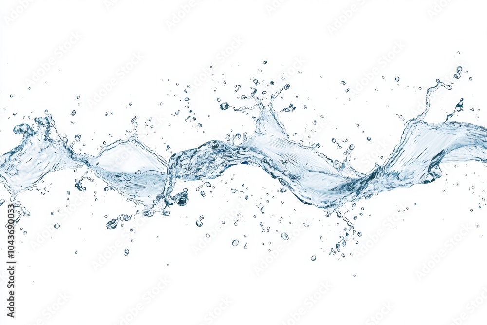 Poster a blue water swirl splash in the form of a wave is isolated on a clear png background.
