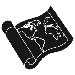 old map rolling out from a history book icon silhouette vector art illustration