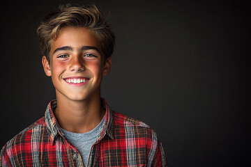 Fototapeta premium Portrait of smiling white cute teenage boy