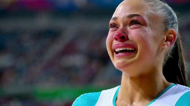 Close-up of a Young Athlete Woman Crying Tears of Joy