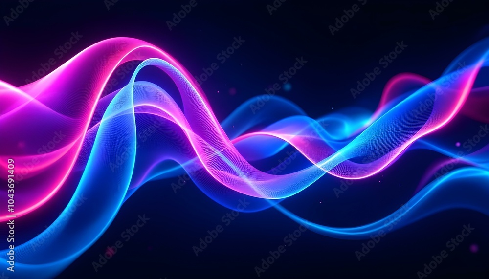 Aufkleber abstract futuristic background with pink blue glowing neon moving high speed wave lines and bokeh li