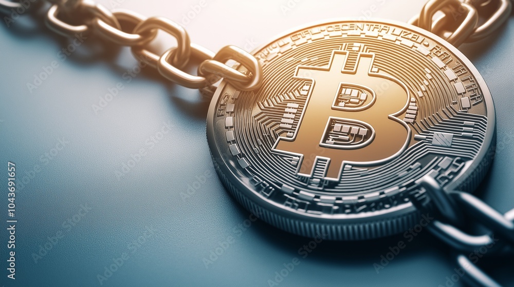 Poster a chain composed of bitcoin coins on blockchain.