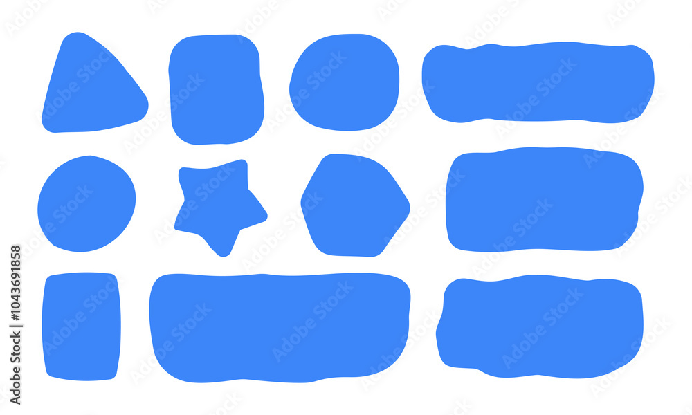 Poster organic bubles set. liquid geometric shapes. amoeba rectangle and oval forms. hand drawn blue blobs.