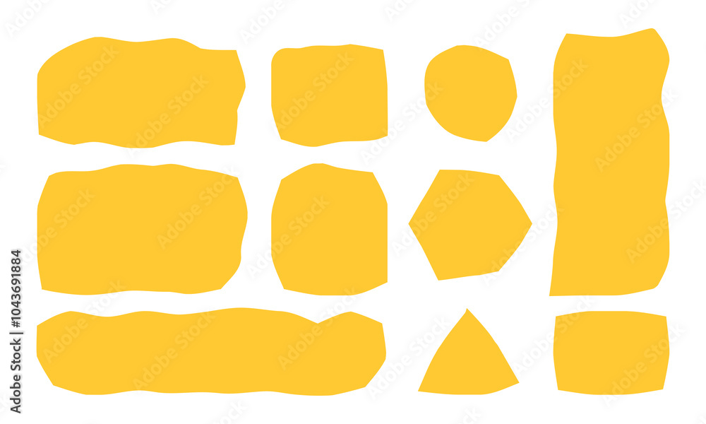 Aufkleber organic bubles set. liquid geometric shapes. amoeba rectangle and oval forms. hand drawn yellow blob
