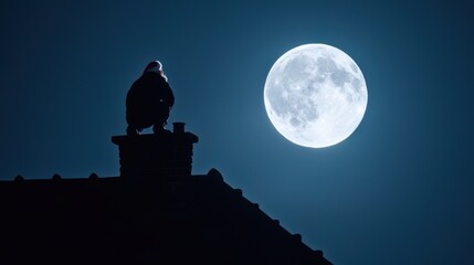 Santa Claus on Rooftop Under Full Moon - Christmas Eve Magic
