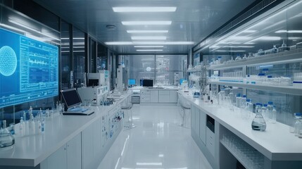 Modern laboratory with advanced equipment and clean design for scientific research.
