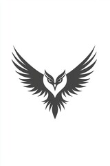 Obraz premium A minimalist logo featuring a sleek owl silhouette with its wings spread wide, exuding power and precision through bold, angular lines, isolated on a clean white background