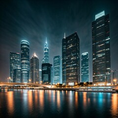 Fototapeta premium city skyline at night, long exposure