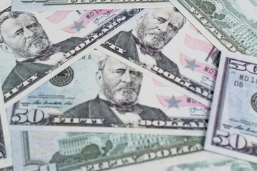 Close-up of US Fifty Dollar Bills