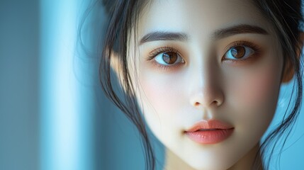 portrait of an Asian woman with glowing skin and natural makeup beauty Skin care concepts