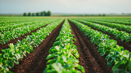 Farm with crops growing under advanced irrigation technology, optimizing resource use, farm, waterefficient agriculture