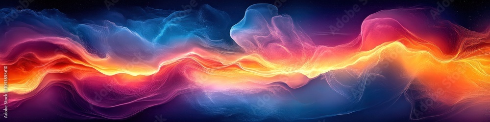 Poster abstract colorful wave pattern with dynamic light effects.