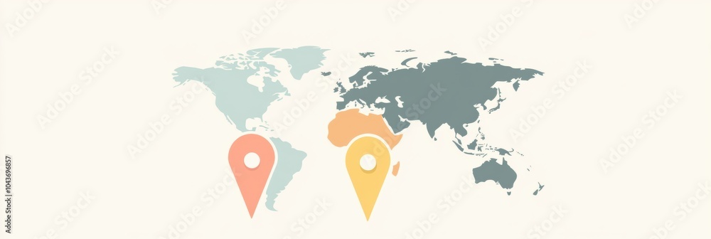 Leinwandbilder a world map outline features map pins pointing out significant travel destinations around the globe.