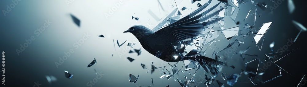 Poster the shattered flight a metaphorical journey of a bird breaking free from constraints in a fractured 