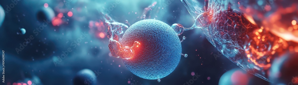 Poster exploring the intricate world of cellular structures and molecular interactions in modern science an