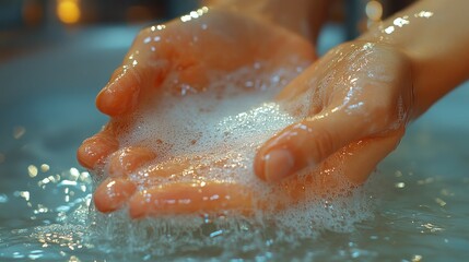 Hands holding soapy water, emphasizing cleanliness and hygiene.