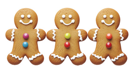 Fototapeta premium Festive gingerbread cookies with colorful decorations on a transparent background