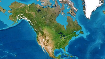 8K North America Map, High Resolution Satellite View With No Border, Widescreen 8K Resolution © Rendix Alextian