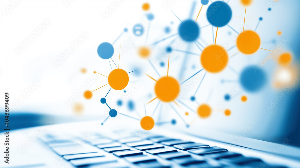 Poster visual representation of data transfer between devices showcasing connectivity through vibrant nodes