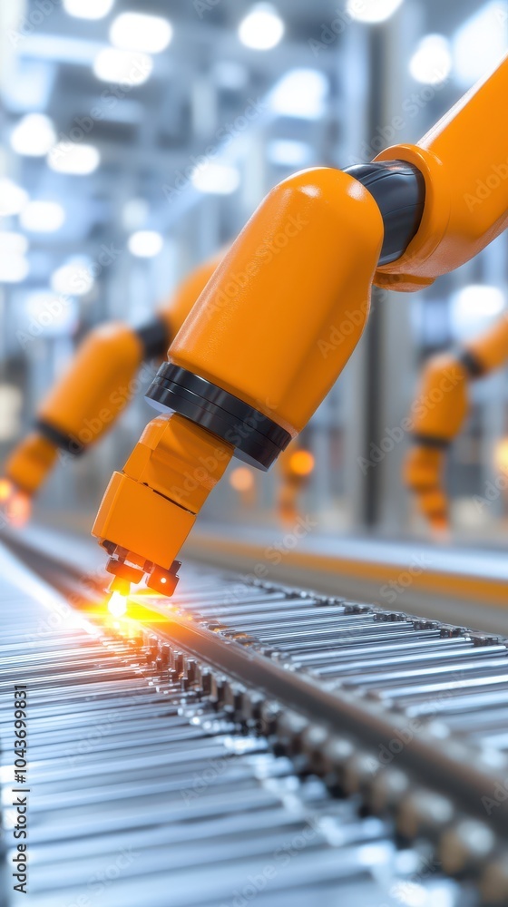 Poster advanced robotic arms streamlining production processes in modern manufacturing facilities for enhan
