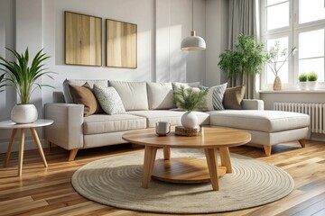 Sofa and coffee tables in modern living room