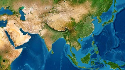 8K Asia Continent Map, High Resolution Satellite View With No Border, Widescreen 8K Resolution © Rendix Alextian