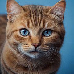 Fototapeta premium playful banner featuring a curious cat peeking from the bottom edge, its expressive eyes drawing attention against a solid blue background 