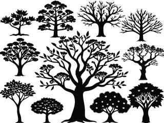 Obraz premium Silhouette Tree Set. 