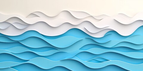 Obraz premium A calming view of smooth blue waves with white foam in a serene paper-cut seascape design