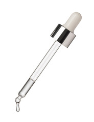 Drop of serum falls from glass pipette
