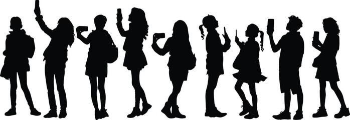Group of Women Silhouettes Holding Smartphones

