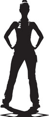 Silhouette of a woman standing confidently with hands on her hips, representing strength, attitude, and individuality.  
