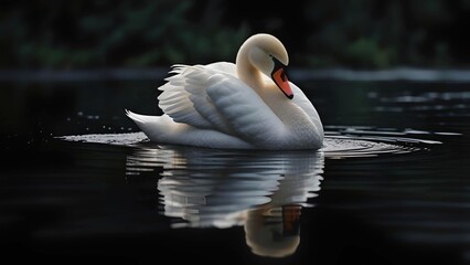  Mute Swan on Dark Water, Reflection