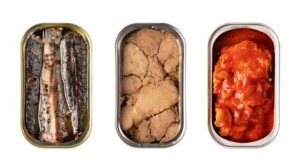 canned with different types of fish and seafood