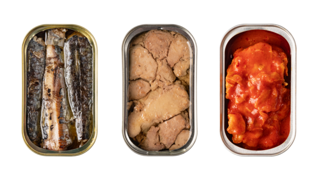 canned with different types of fish and seafood