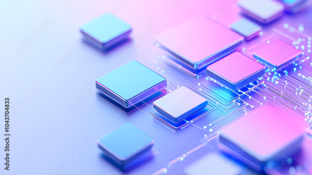 Aufkleber dynamic visual of digital devices exchanging data, showcasing vibrant colors and geometric shapes in