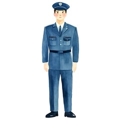 Watercolor Illustration of a Man in a Blue Uniform.