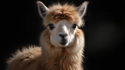 Alpaca Portrait Against Black Background