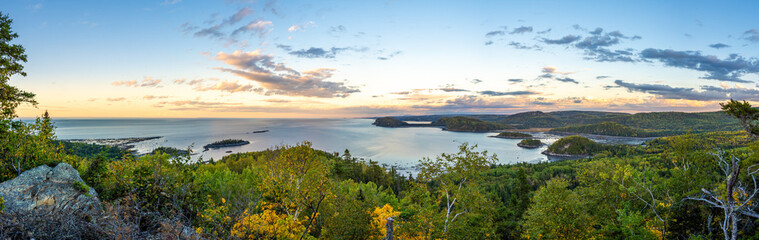 Sunset panorama from the Mirador View point in the Bic National Park (parc national du bic), Quebec, Canada