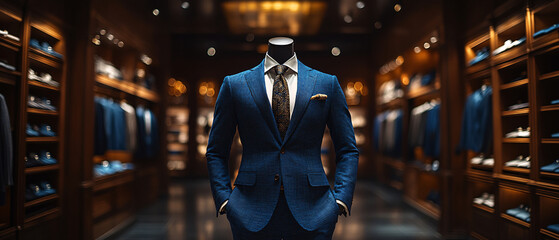Obraz premium Blue Suit Mannequin Display in Upscale Mens Clothing Store
