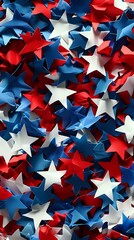 A vibrant mix of red, white, and blue star-shaped decorations, ideal for festive occasions.
